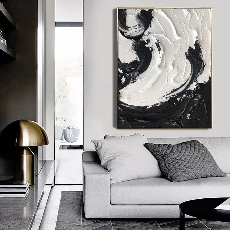 dipinto a mano bianco nero con texture pittura oversize 3d fatto a mano arte murale geometrica astratta grande dipinto minimalista bianco nero con texture per soggiorno camera da letto decorazione del 2025 a $125.99 –P1