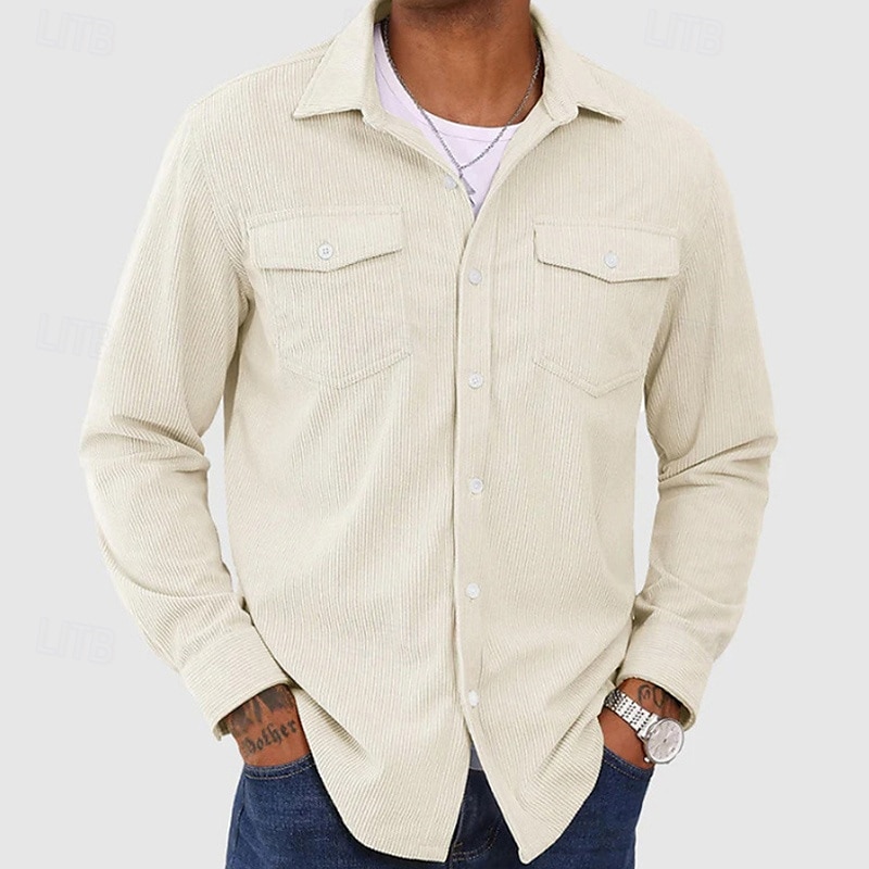 Herren Hemdjacke übergangsjacke Täglich Leicht Tasche Frühling Einfach Klassisch Revers Regulär Schwarz Marineblau Beige Jacken 2025 - $25.99 –P1