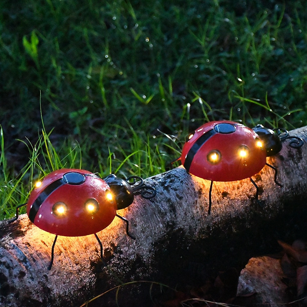 Lámpara decorativa de mariquita de hierro solar, diseño creativo de siete estrellas, simulación de jardín al aire libre, luz colgante de pared de animales para patio, para decoraciones de patio, 1 2025 - $18.99 –P6