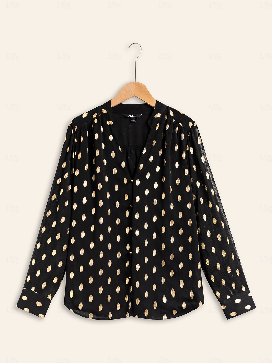 blusa de chiffon com gola e manga julieta e bolinhas de 2025 por $51.99 –P11