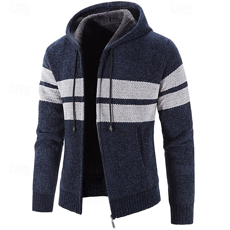 Per uomo Cardigan Maglione Maglione corto Maglione con zip Maglione lavorato a maglia A coste Maglia Standard Collage Tasche Color Block Con cappuccio Di tendenza Classico Da tutti i giorni del 2025 a $43.99 –P8
