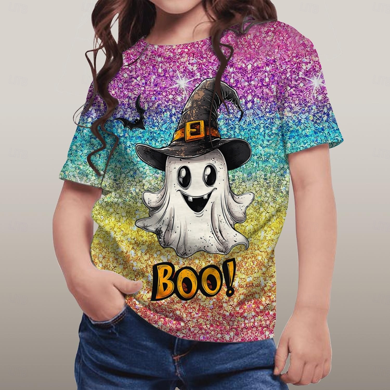 Halloween Voor meisjes 3D Grafisch Geest T-shirt Korte mouw Zomer Lente Modieus Basic Polyester Kinderen 4-12 jaar Strakke ronde hals Buiten Casual Dagelijks Normale pasvorm 2025 - $10.99 –P3