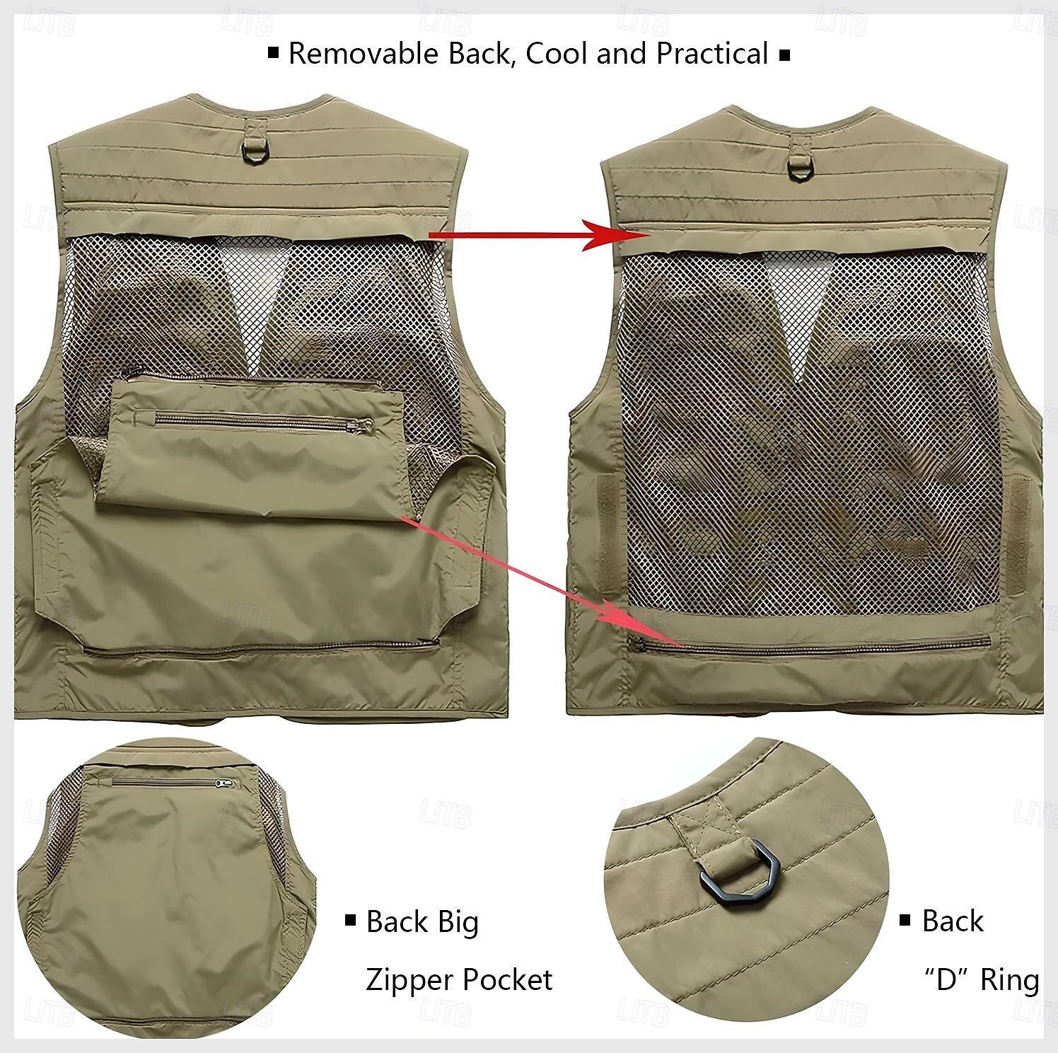 2026年 男性用 ベスト チョッキ ジレ フィッシングベスト ハイキング ベスト スポーツ・アウトドア フィッシング 写真撮影 キャンピング＆ハイキング カジュアル 秋 冬 メッシュ サイドポケット 速乾性 二重構造 ポリエステル ミリタリー 実践的 取り外し可能 グラフィック イーグル ノーカラー レギュラー カーキ色 アーミーグリーン ベスト  コレクション – $45.99 –P9