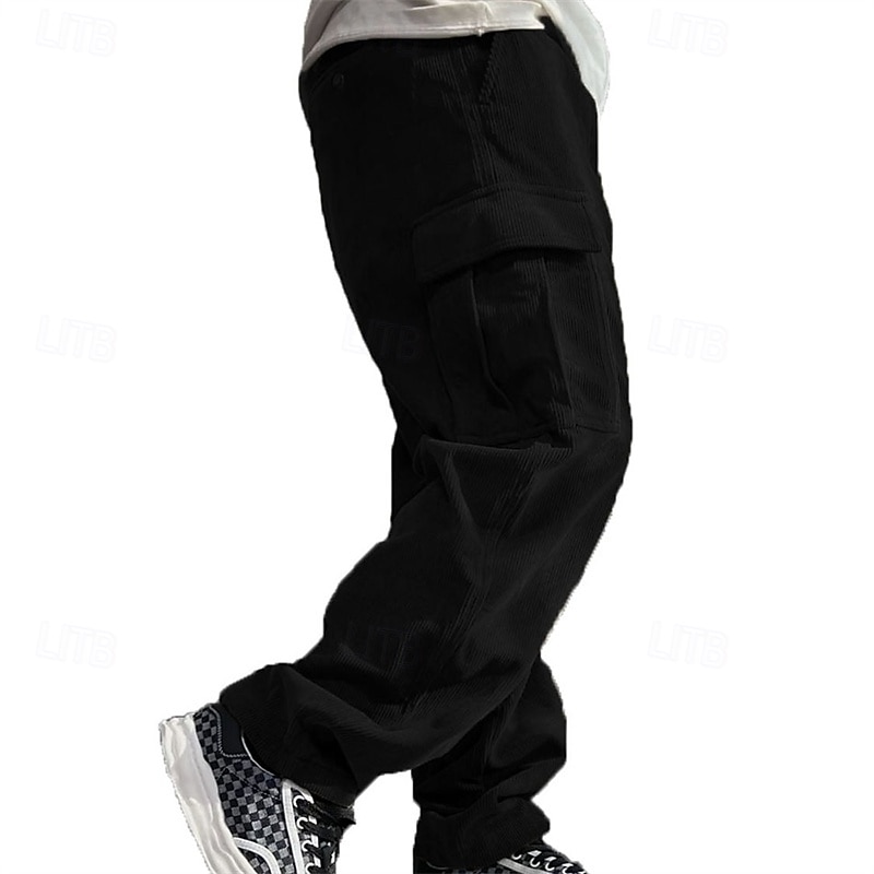 Men's Cargo Pants Corduroy Pants Trousers Straight Leg Sweatpants Elastic Waist Drawstring Multi Pocket Plain Wearable Outdoor Daily Camping & Hiking Fashion Classic Black Army Green 2026 - $28.99 –P13