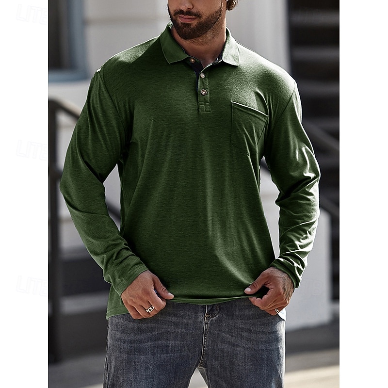 Herr POLO Shirt Golftröja Ledigt Sport Kavajslag Långärmad Mode Grundläggande Ensfärgat Knapp Vår & Höst Normal Ljusblå Militärgrön Mörkgrå Sjöblå Retroröd Aprikos POLO Shirt 2025 - $22.99 –P11