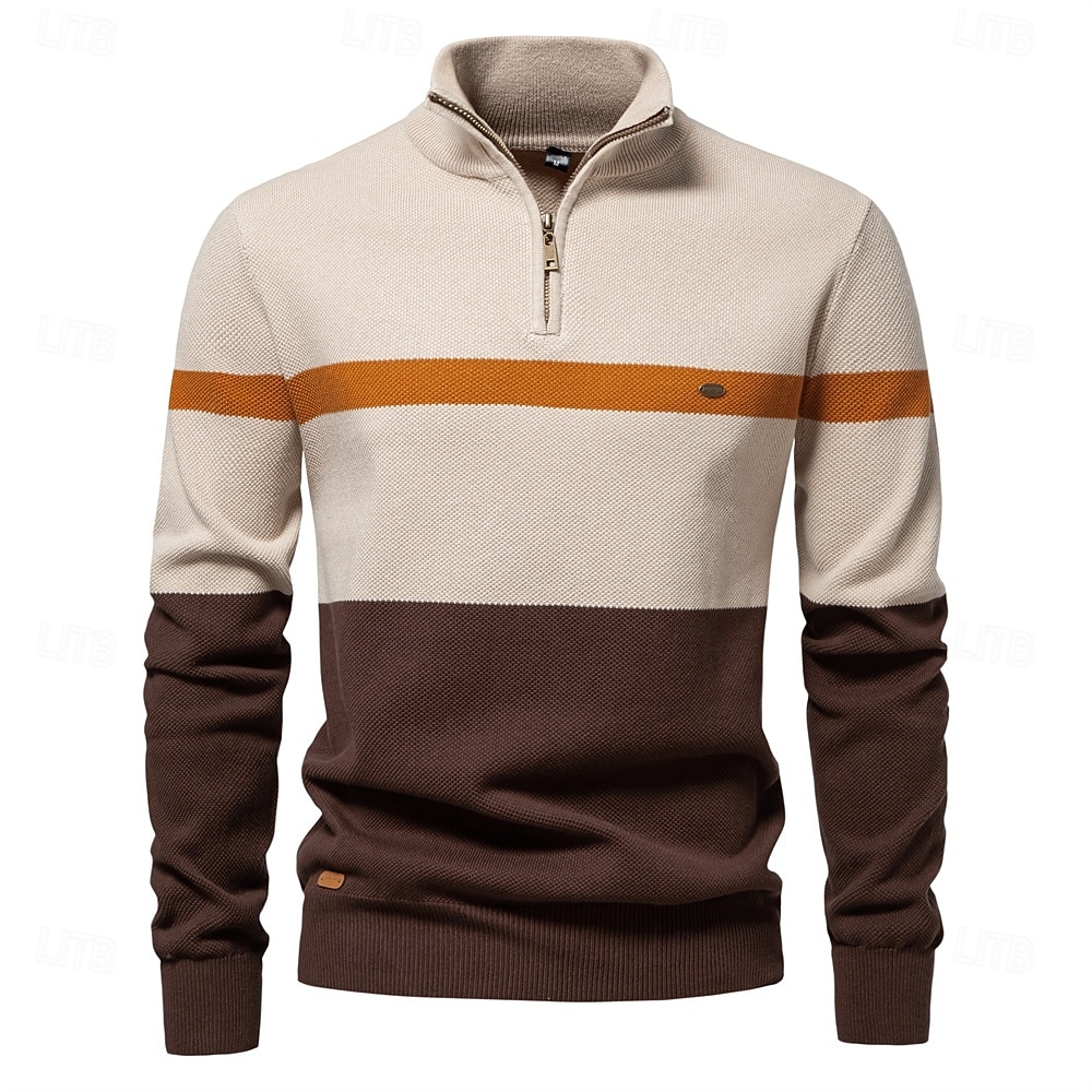Marke hochwertige Baumwollpullover für Männer Reißverschluss Rollkragen Pullover Männer Herbst Winter gestreiften warmen Herren Polo-Pullover 2026 - $48.99 –P1