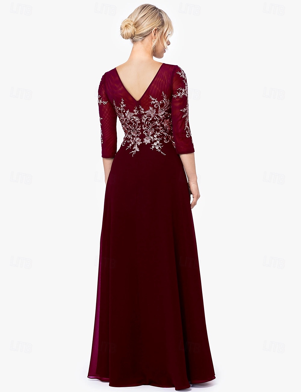 Abito A-Line da madre della sposa abito elegante scollo a gioiello lunghezza totale in chiffon manica corta con applicazioni a blocchi di colore 2025 taglia personalizzata gratuita del 2025 a $168.99 –P5
