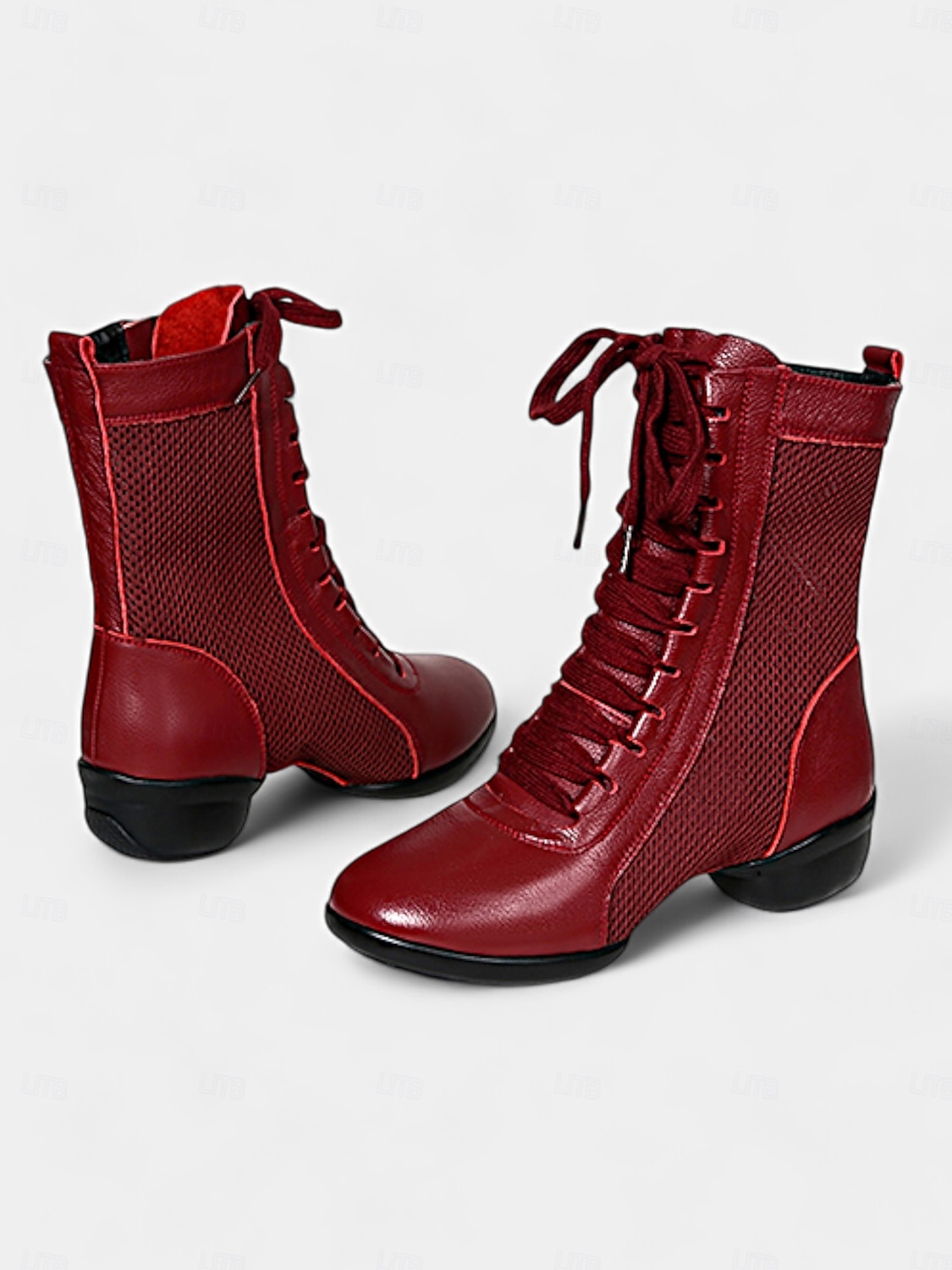 Women's Red Lace-Up Dance Boots with Mesh Panels and Low Heel, Ideal for Jazz, Ballroom, and Latin Dance Performances 2025 - $42.99 –P5