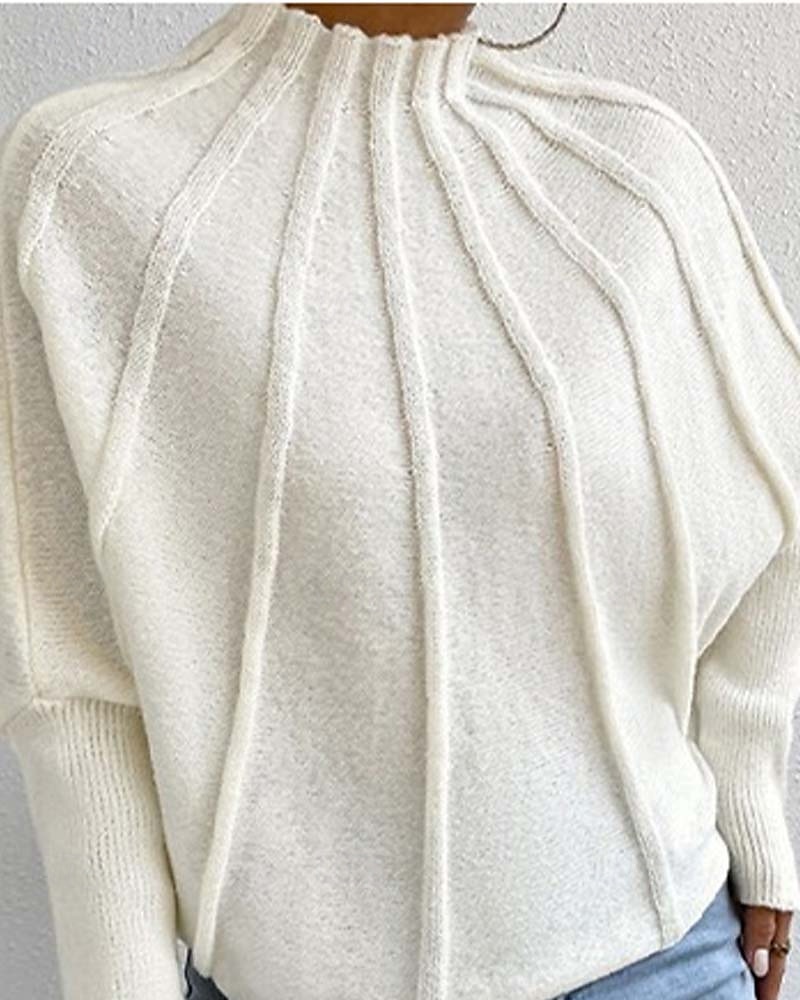 Damen Pullover Modisch Täglich Feste Farbe Stehkragen Strick Textur Fledermaus Ärmel Langarm Normale Oberteile Stricken Heim Arbeit Täglich Schwarz Weiß Herbst Winter 2025 - $35.99 –P3