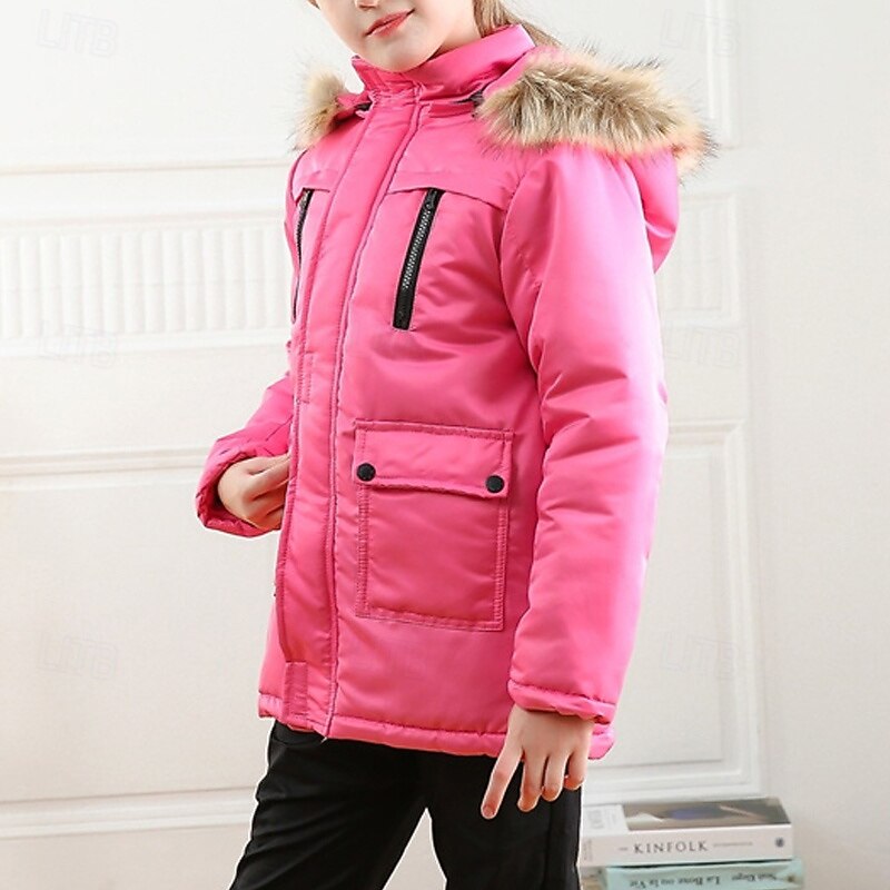 παιδικό πουπουλένιο μπουφάν για κορίτσια απλό streetwear τσέπης διακοπών βαμβακερό παλτό πανωφόρι 4-12 ετών φθινοπωρινό μαύρο ροζ σκονισμένο τριαντάφυλλο 2025 - $50.99 –P5