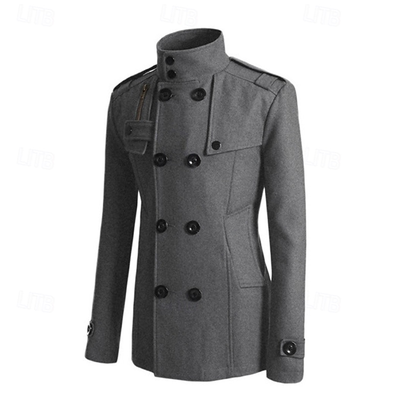 Herr Peacoat Trenchcoat Dagligen Semester Höst vinter Polyester Håller värmen Ytterkläder Kläder Mode Klassisk Slät Ficka Hög krage Dubbelknäppt 2025 - $48.99 –P11