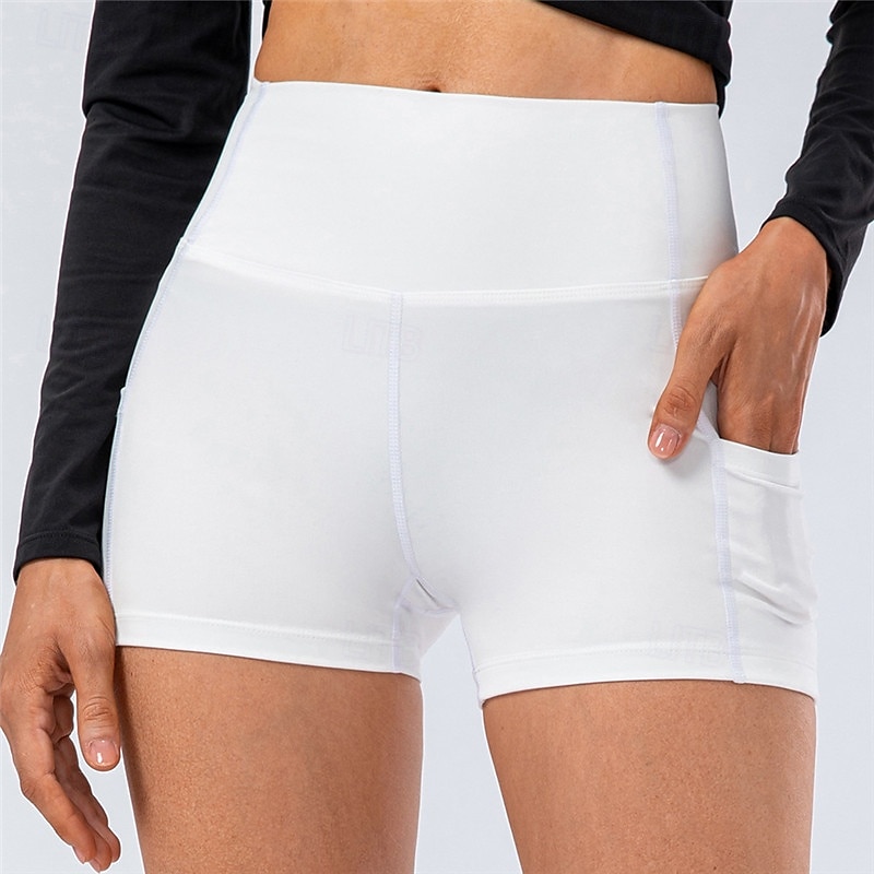 Women's Gym Shorts Yoga Shorts Workout Shorts with Phone Pocket High Waist Yoga Gym Workout Pilates Shorts Black White Yellow Sports Activewear Stretchy Slim 2025 - $17.99 –P2