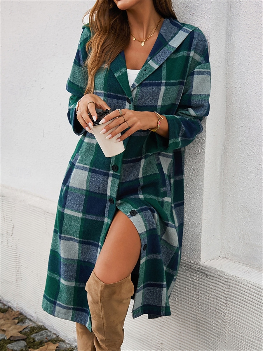 Per donna Giacca con cappuccio Esterno Strada Da tutti i giorni Autunno Inverno Lungo Cappotto Standard Tenere al caldo Traspirante Moda Informale Giacca Manica lunga Righe e Plaid Con tasche Stampa del 2025 a $38.99 –P3