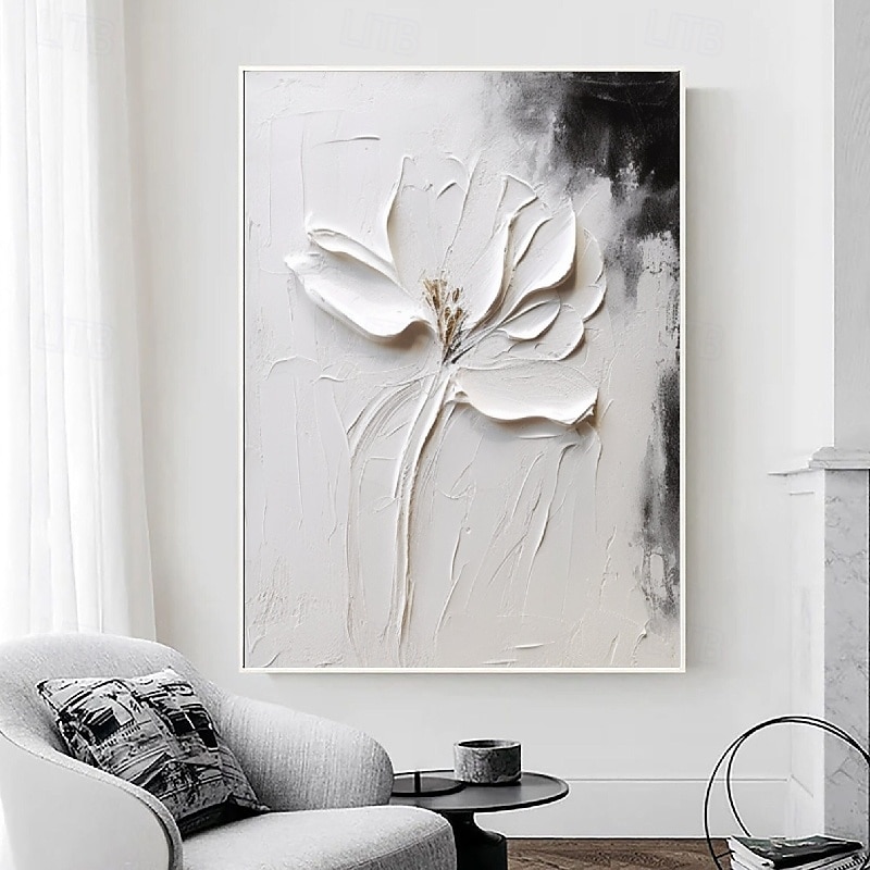Ölgemälde handgemaltes 3D-Blumengemälde, handgefertigtes Palettenmesser, Blumen, Ölgemälde, Wandkunst, großes 3D-weißes Strukturgemälde, moderne dekorative Gemälde, Impressionismus, abstraktes weißes 2025 - $116.99 –P1