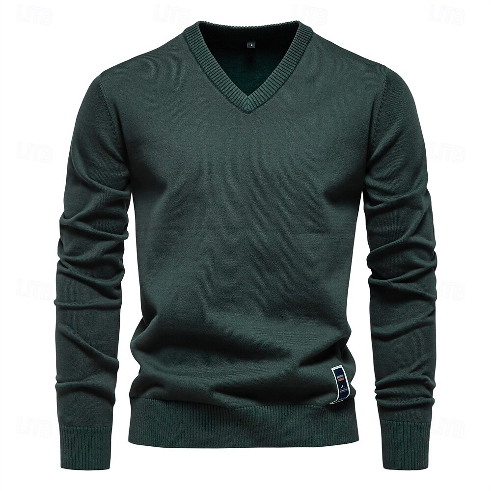 Mens V-neck Solid Cotton Pullover Sweaters Long Sleeve Casual Social Knitted Sweaters for Men 2025 - $32.99 –P9