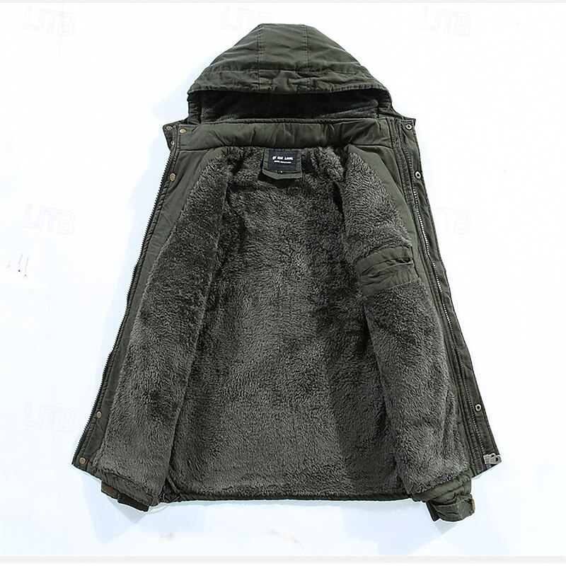 Herren Winterjacke Fleecejacke Freizeitjacke Täglich Urlaub warm Tasche Vlies Herbst Winter Glatt Modisch Strassenmode Mit Kapuze Standard Schwarz Khaki Armeegrün Jacken 2025 - $67.99 –P8