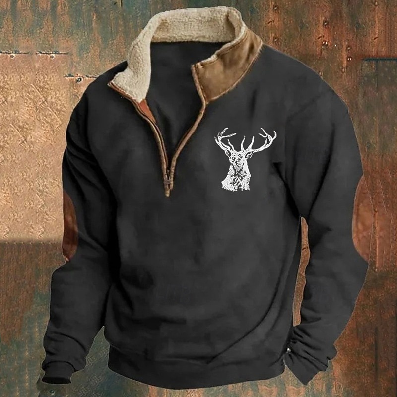 Men's Sweatshirt Quarter Zip Sweatshirt Black Navy Blue Brown Gray Half Zip Color Block Reindeer Patchwork Sports & Outdoor Daily Holiday Polyester Streetwear Basic Casual Fall & Winter Clothing 2026 - $32.99 –P3