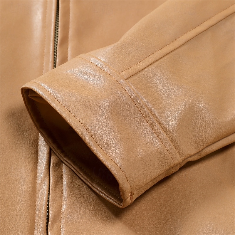 Herren Kunstlederjacke Hemdjacke übergangsjacke Bikerjacke Urlaub Täglich Winddicht Warm Tasche Herbst Winter Einfach Mode Klassisch Stehkragen Regulär Kunstleder Schwarz Khaki Jacken 2026 - $41.99 –P9