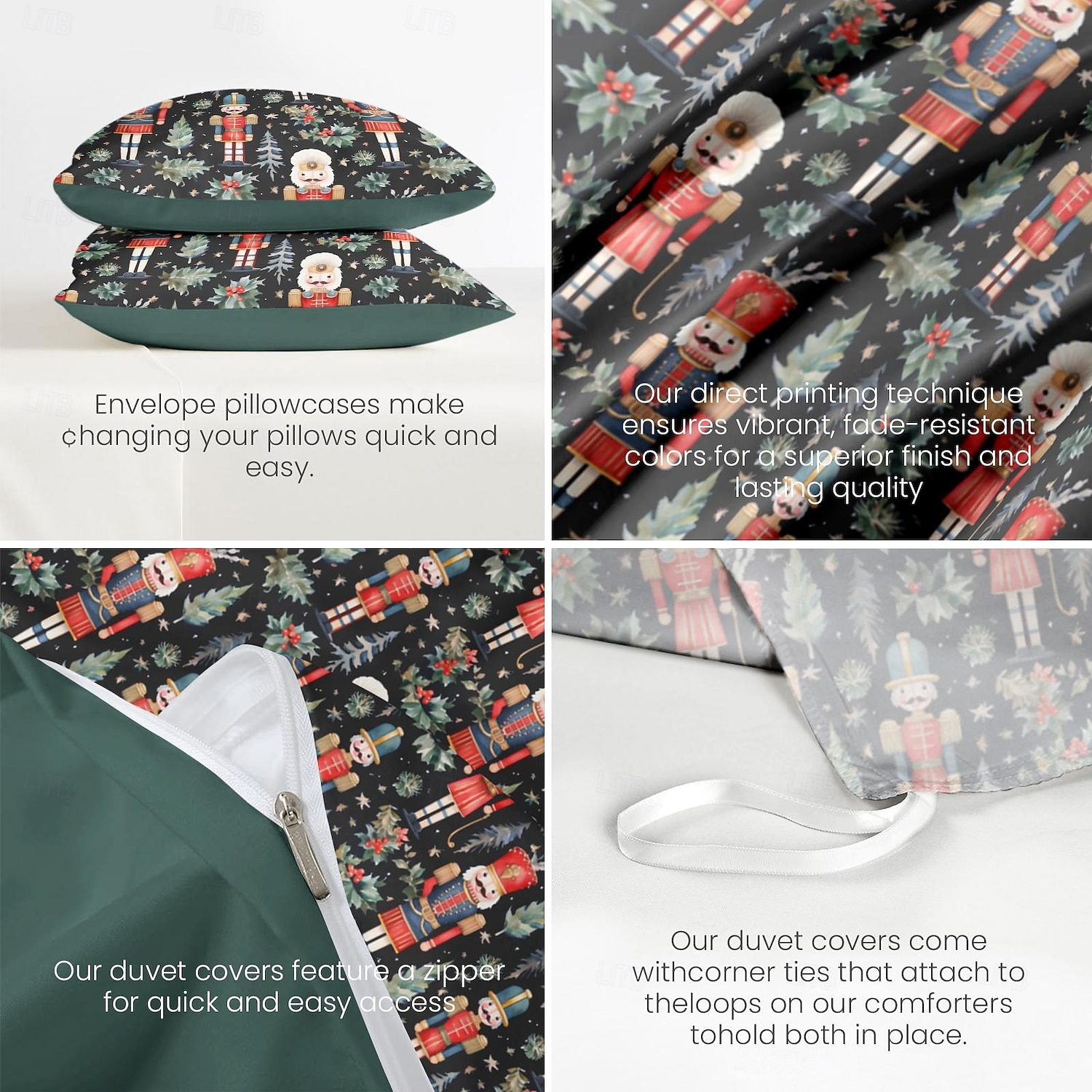 jouluinen pussilakasetti pähkinänsärkijäsuunnittelulla 100 % puuvillaa juhlavaan vuodevaatteet sisältää pussilakanan ja tyynyliinat mukavat ja tyylikkäät sesongin makuuhuoneen sisustukseen queen king 2025 - $71.99 –P6