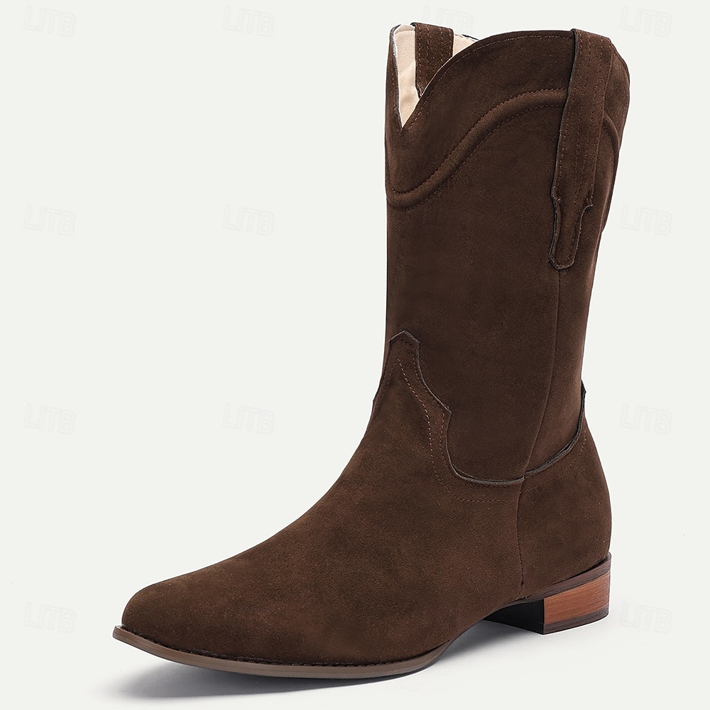 Herre Støvler Cowboy Western støvler Arbeidsstøvler Fritid Daglig Semsket lær PU Hold Varm Pustende Skli Støvletter Tøfler Svart Kakifarget kaffe Sommer Vinter 2025 - $54.99 –P6