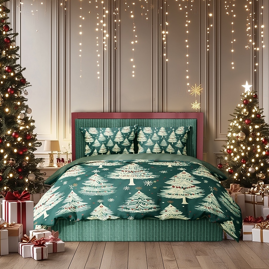Funda de edredón navideña con diseño de árbol de Navidad, 100 % algodón, juego de cama festivo para las fiestas, incluye funda de edredón y fundas de almohada, decoración de dormitorio de temporada 2025 - $69.99 –P10