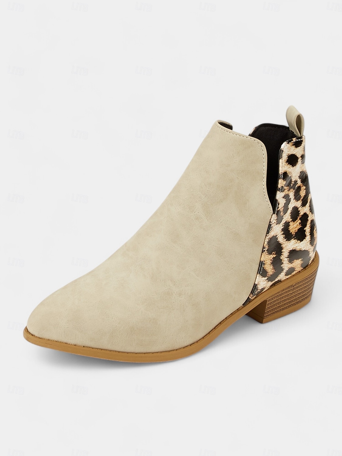 Beige Damen Stiefeletten mit Leopardenmuster und niedrigem Blockabsatz – trendige Booties mit seitlichem Reißverschluss für Freizeit und Alltag 2025 - $34.99 –P7