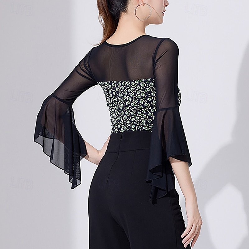 Latijnse dans Top Prints Pure Kleur Gesplitst Dames Prestatie Opleiding 3/4 mouw Hoog Polyester 2025 - $32.99 –P4