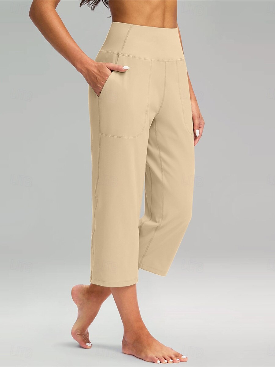 Femme Ample Chino Style classique Mollet Taille haute Plein Poche Confortable Doux Micro-élastique Yoga Casual Noir Blanche Abricot Café Printemps & Automne Standard de 2025 ? $22.99 –P4
