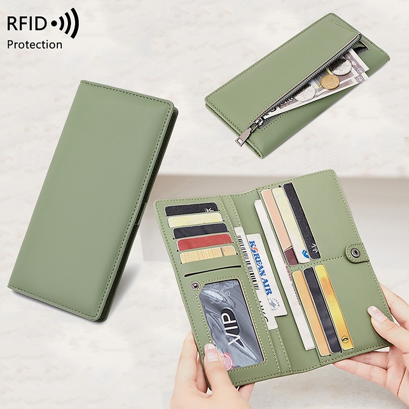 Portafoglio lungo ultra sottile bifold portatile in pelle PU con blocco RFID e più slot per carte e libretto degli assegni &titolari di carte di credito del 2025 a $22.99 –P1