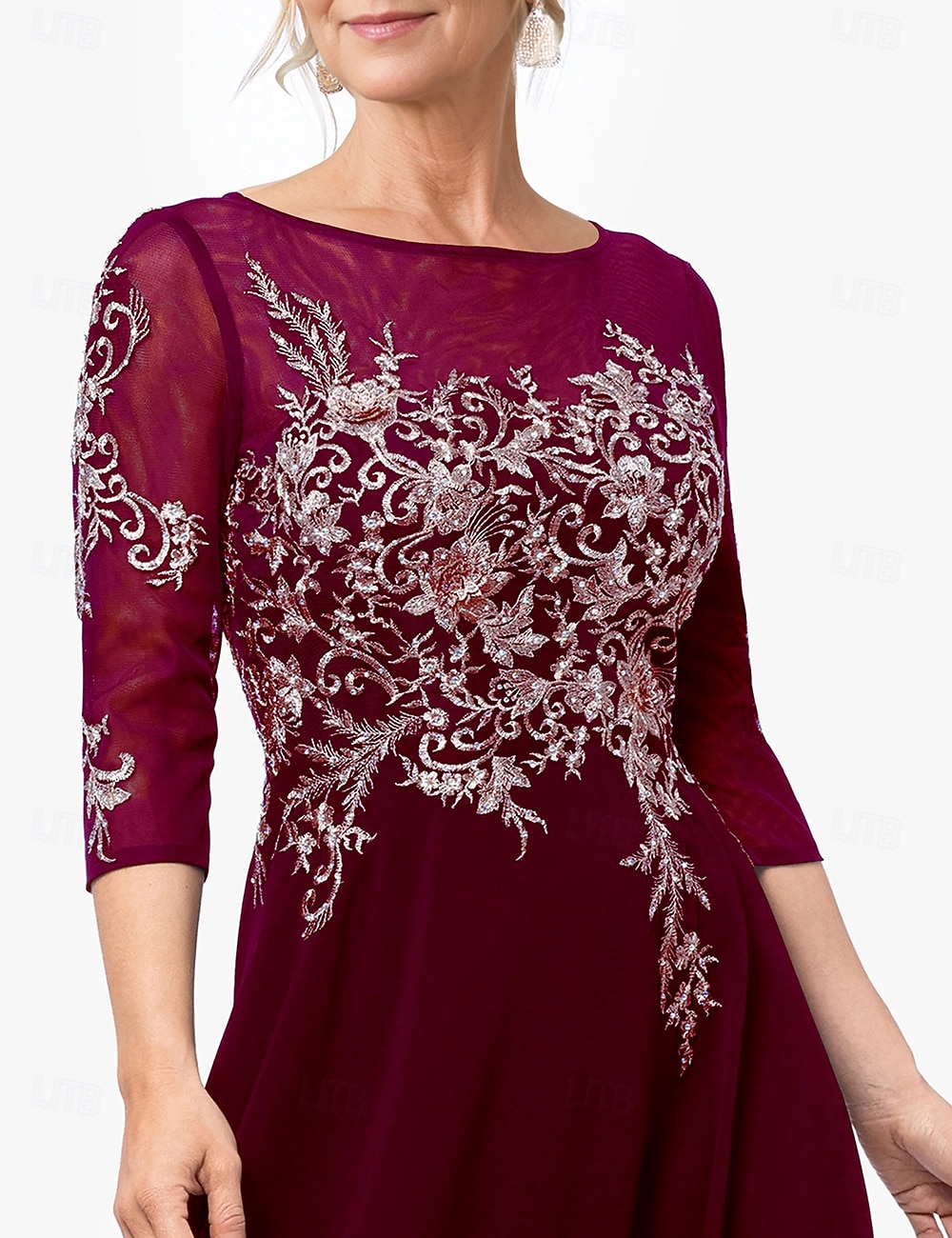 Abito A-Line da madre della sposa abito elegante scollo a gioiello lunghezza totale in chiffon manica corta con applicazioni a blocchi di colore 2025 taglia personalizzata gratuita del 2025 a $168.99 –P6