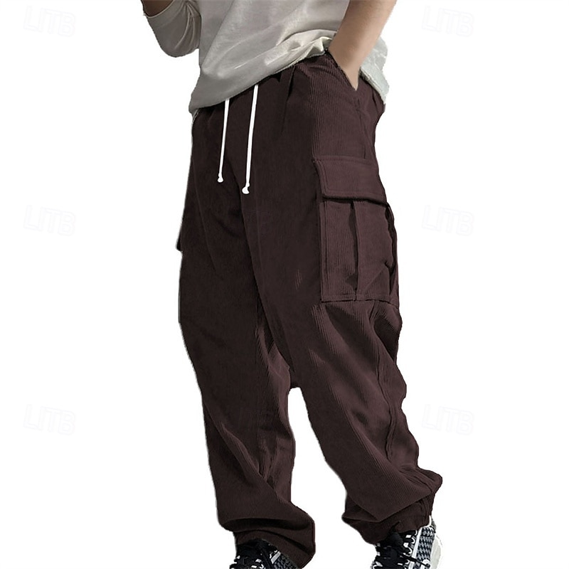 Men's Cargo Pants Corduroy Pants Trousers Straight Leg Sweatpants Elastic Waist Drawstring Multi Pocket Plain Wearable Outdoor Daily Camping & Hiking Fashion Classic Black Army Green 2026 - $28.99 –P18