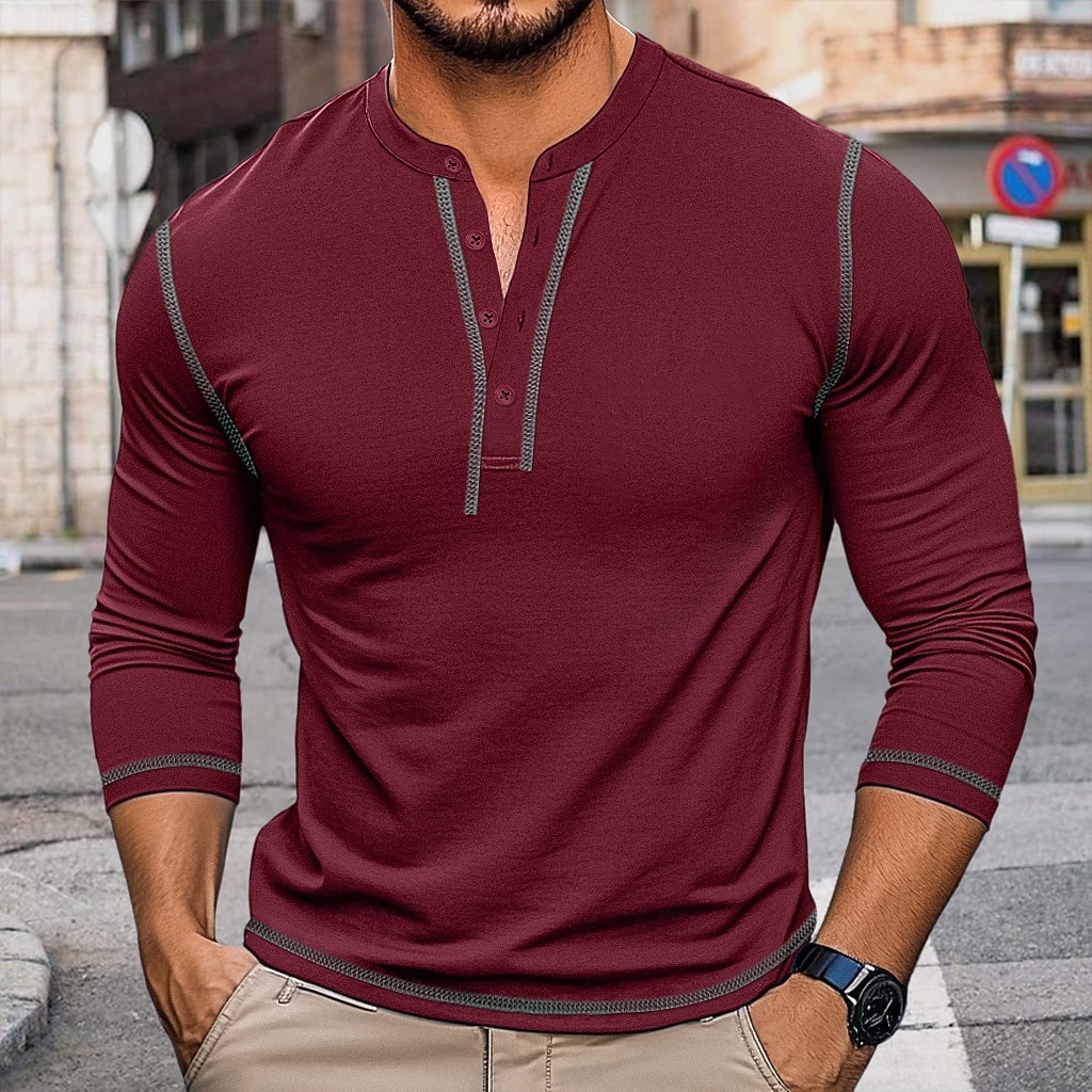 tricou bărbați din bumbac 100% tricou tricou cămașă cu mânecă lungă culoare solidă henley îmbrăcăminte pentru acasă cu mânecă lungă îmbrăcăminte îmbrăcăminte epocă zilnic casual stil stradal 2025 - $25.99 –P10