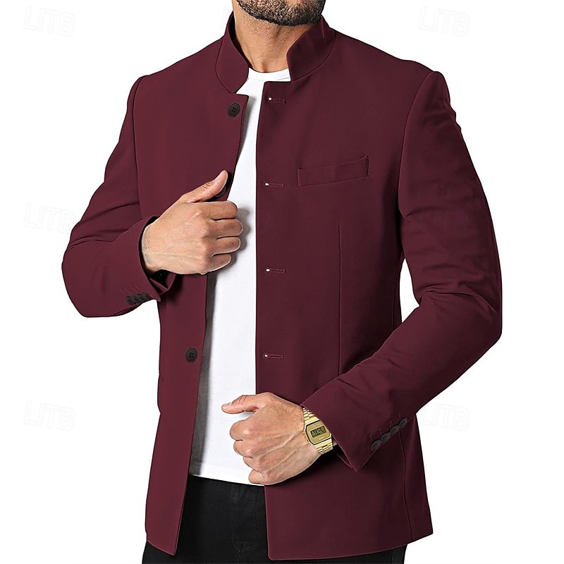 Herr Vardaglig jacka Kavaj Dagligen Semester Håller värmen Ficka Höst vinter Slät Vintage Mode Kinakrage Normal Svart Vit Vin Marinblå Jacka 2026 - $63.99 –P4