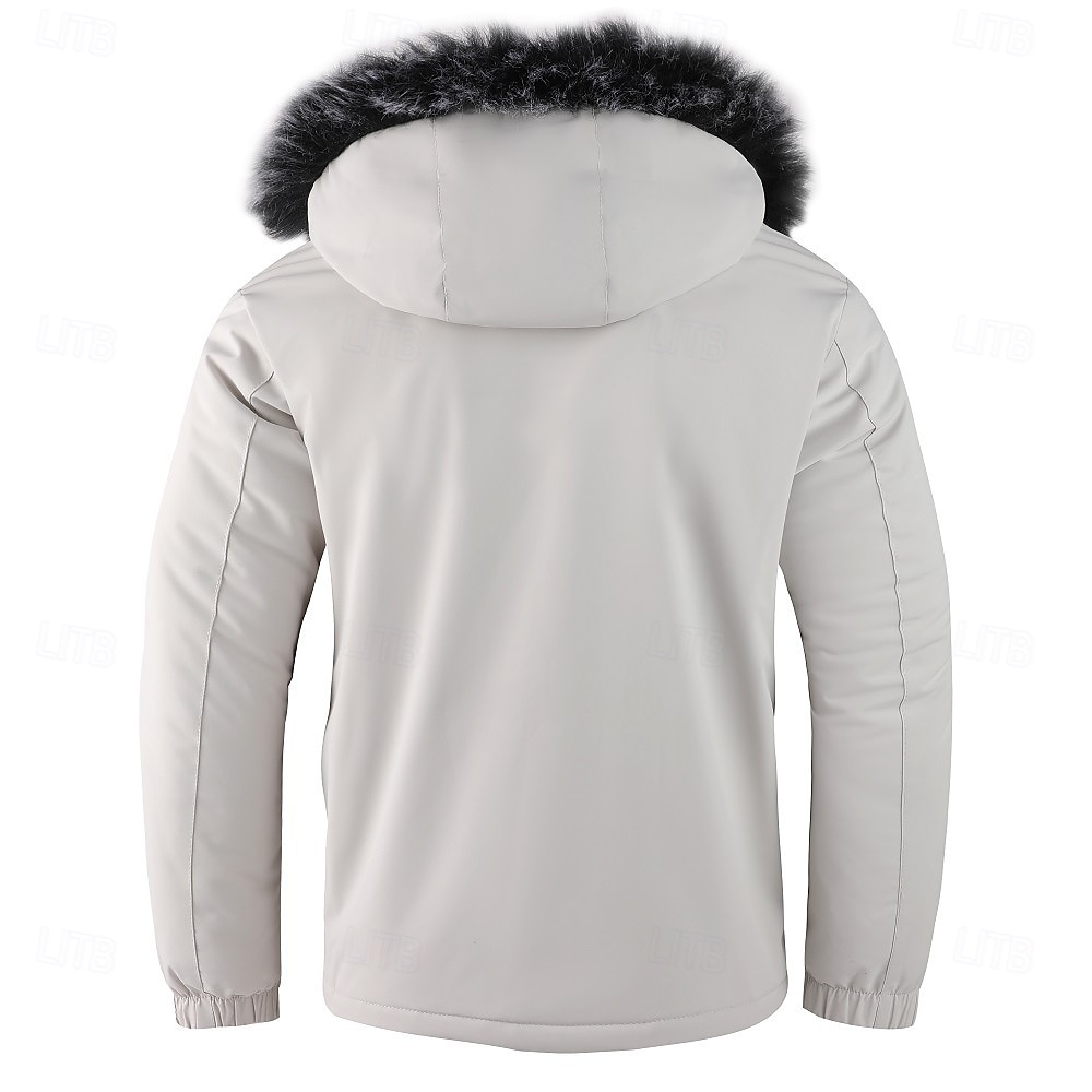 Herre Vinterjakke Sport Coat Turjakke Parkas Sport & Utendørs Camping & Vandring Vanntett Vindtett jakke Pelskanter Høst Vinter Helfarge Aktiv Med hette Normal Svart Hvit Jakker 2026 - $82.99 –P5