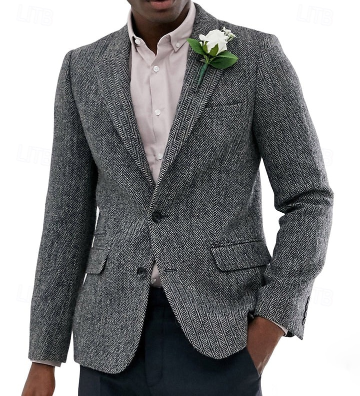 Men's Tweed Blazer Notch Collar Vintage Herringbone Blazer Burgundy Brown Green Standard Fit Single Breasted Two-buttons 2026 - $84.99 –P5
