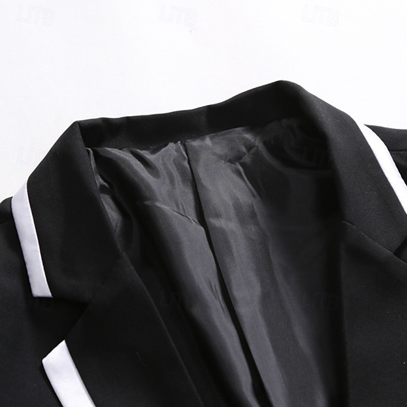 Men's Graduation Blazer Business Cocktail Party Wedding Party Fashion Casual Spring &  Fall Polyester Color Block Buttons Pocket Comfortable Single Breasted Blazer Black 2025 - $60.99 –P2