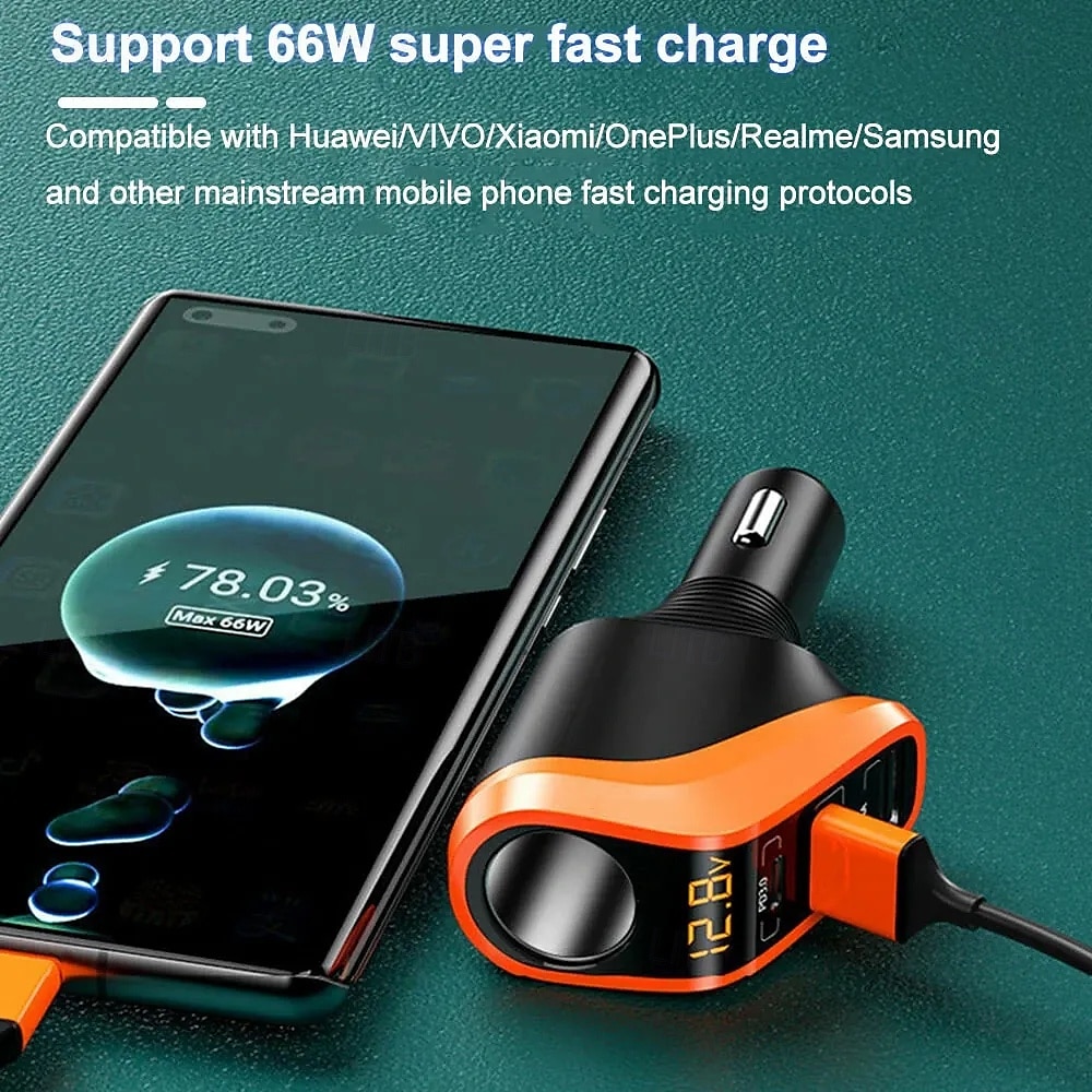 Incarcator bricheta auto 12/24v incarcare rapida universala 66w qc3.0 usb pd20w tip c adaptor priza de alimentare 4in1 cu display lcd pentru sofer rtv suv mpv 2025 - $31.99 –P6