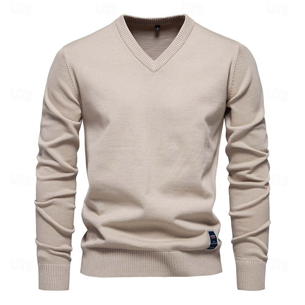 Mens V-neck Solid Cotton Pullover Sweaters Long Sleeve Casual Social Knitted Sweaters for Men 2025 - $32.99 –P7
