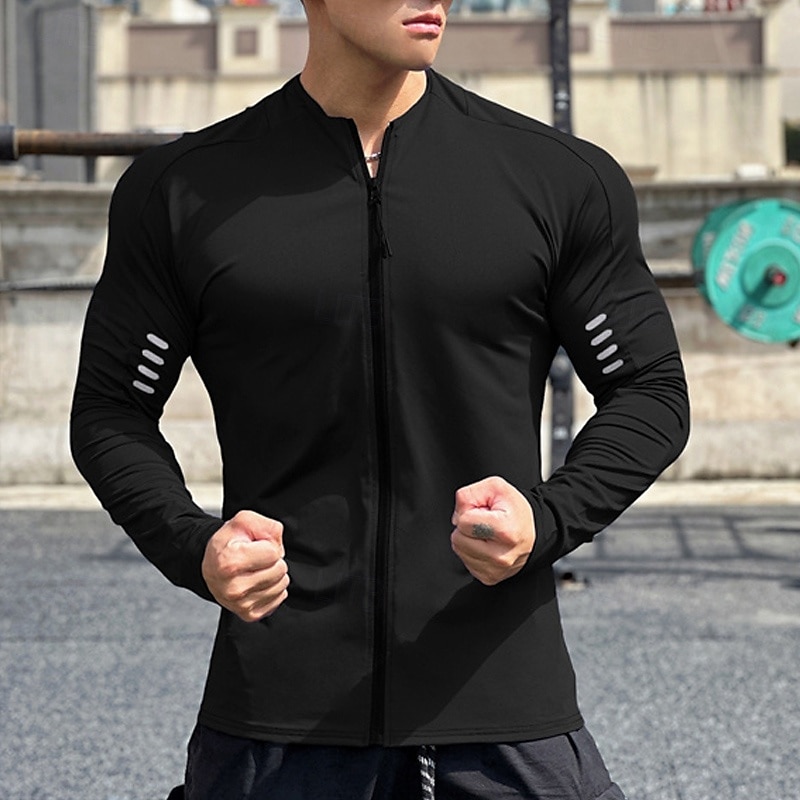 Per uomo Maglia Atletica Maglia da palestra Camicia fitness Camicia a compressione imbottita Zip intera Manica lunga Maglietta / Maglia Informale Athleisure Autunno Traspirante Asciugatura rapida del 2025 a $19.19 –P8