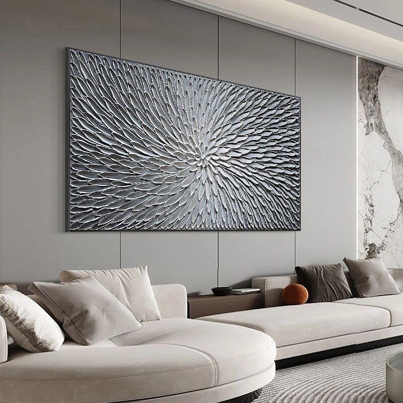 getextureerde zilveren abstracte schilderkunst handgemaakte getextureerde bloem olieverfschilderij op canvas groot pattle mes olieverfschilderij wandkunst abstracte minimalistische kunst schilderij 2025 - $83.99 –P1