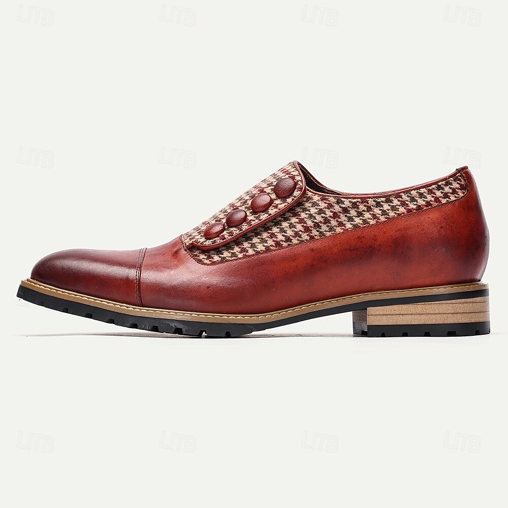 scarpe oxford da uomo in pelle di vacchetta di prima qualità e pied de poule – scarpe eleganti con bottoni vintage e suola robusta per abbigliamento casual o da lavoro del 2025 a $89.99 -P5