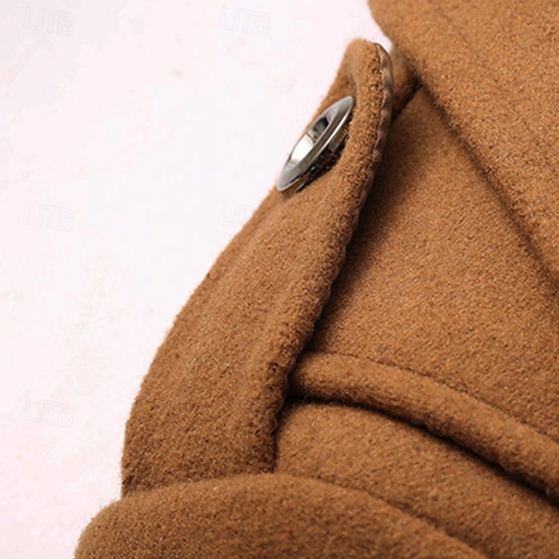 Herr Vindtät jacka Yllekappa Trenchcoat Dagligen Semester Höst vinter Ylle Håller värmen Vindtät Ytterkläder Kläder Mode Klassisk Slät Ficka Kavajslag Enkelknäppt 2025 - $69.99 –P7