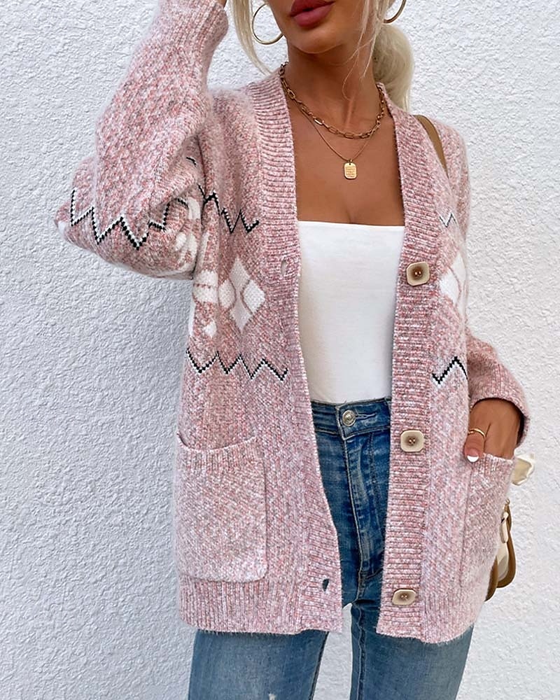 ful kofta för kvinnor öppen fram stickad stickad texturerad höst vinter nyår mode streetwear dagligen långärmad snöflinga rosa ljusgrå 2025 - $32.99 –P7