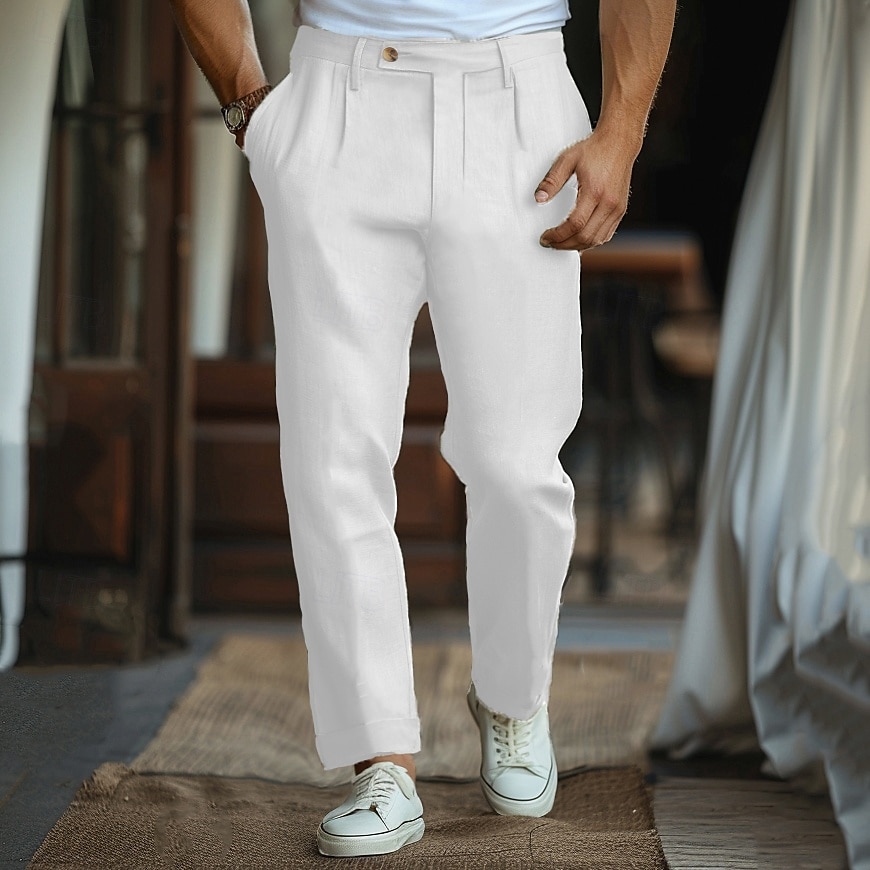 Pánské Plátěné kalhoty Kalhoty chinos Pevná barva Plná délka Svatební Párty Venkovní Elegantní prázdniny Černá Bílá Lehce elastické 2025 - $26.99 –P3