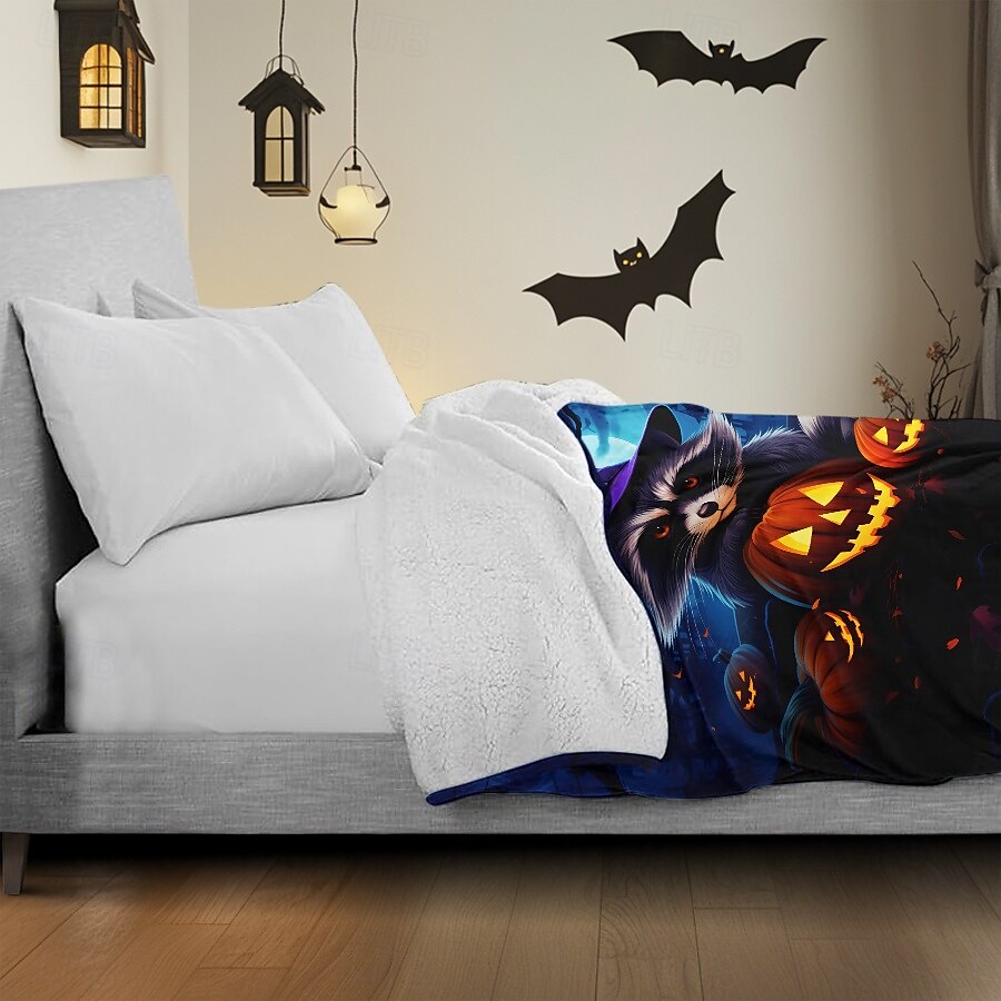 cobertor com tema de halloween com personagens e abóboras aconchegante e assustador de 2025 por $27.99 –P6