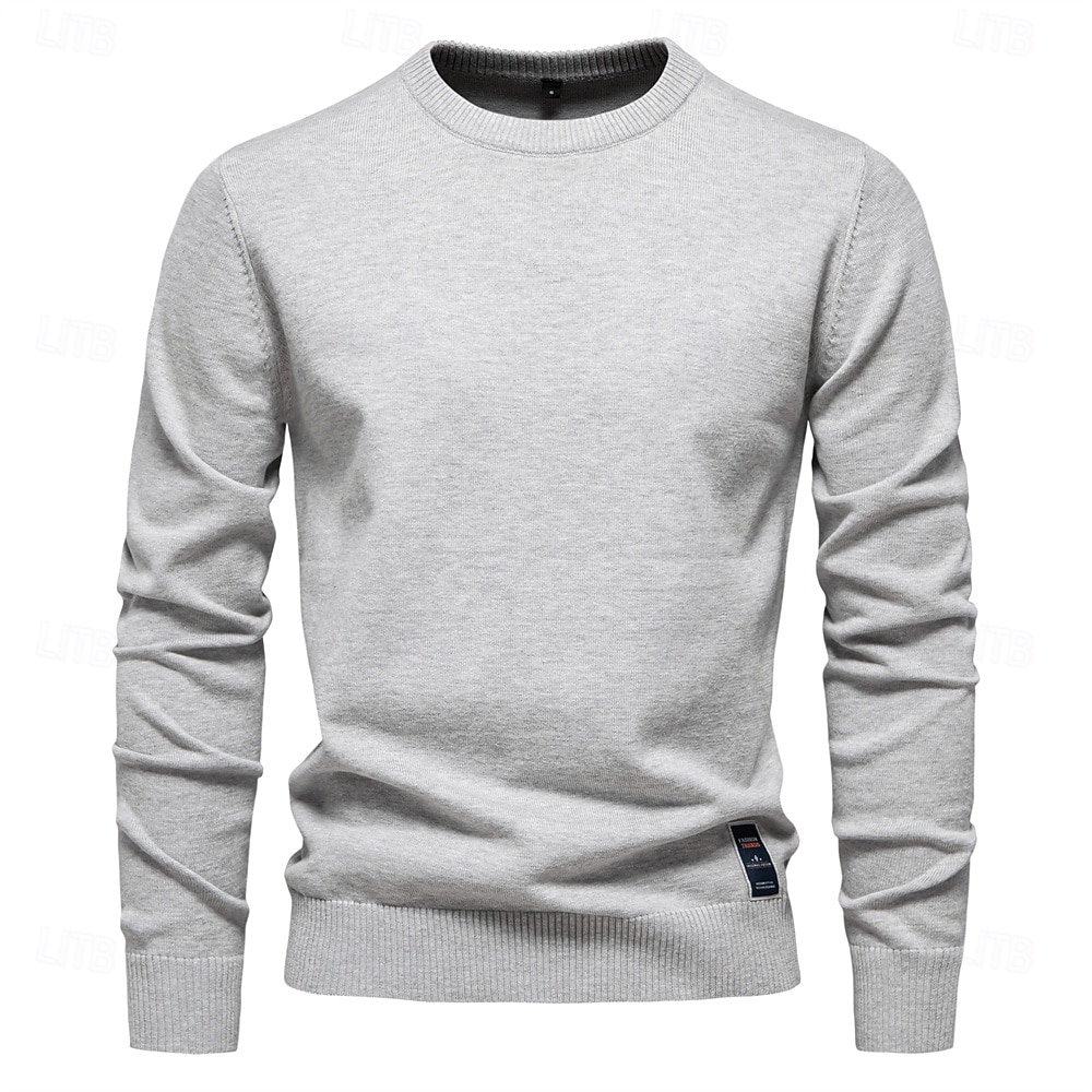 Herrenpullover aus einfarbiger Baumwolle mit Rundhalsausschnitt, lässiger, klassischer Pullover für Männer 2026 - $34.99 –P9
