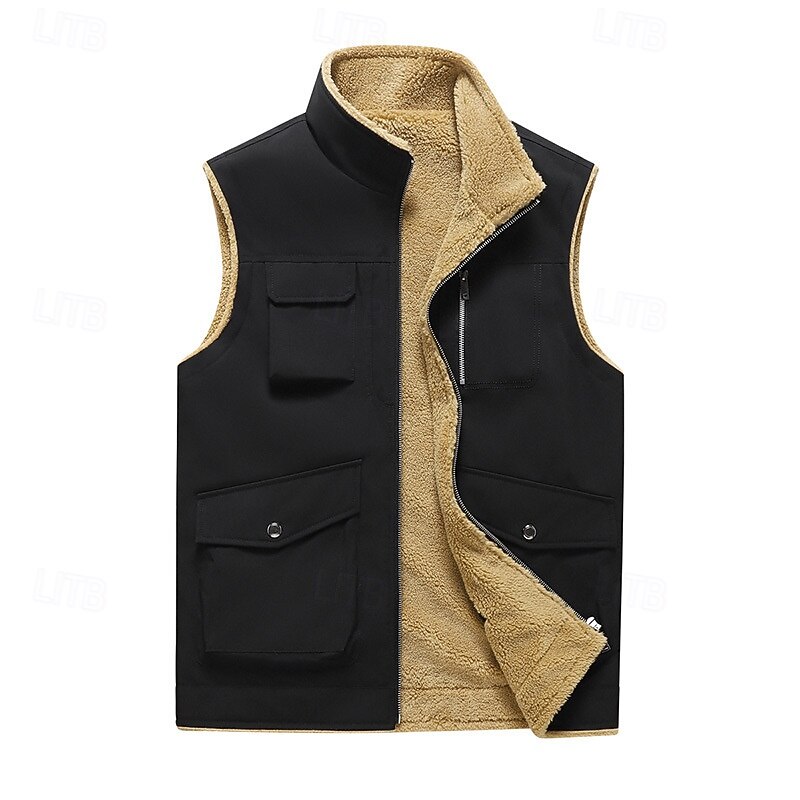 Herr Fleeceväst Väst Gilet Dagligen Datum Semester Mode Ledigt Höst vinter Ficka Polyester Håller värmen Bekväm Slät Dragkedja Hög krage Normal Svart Gul Kaki Mörkgrå Väst 2025 - $45.99 –P5
