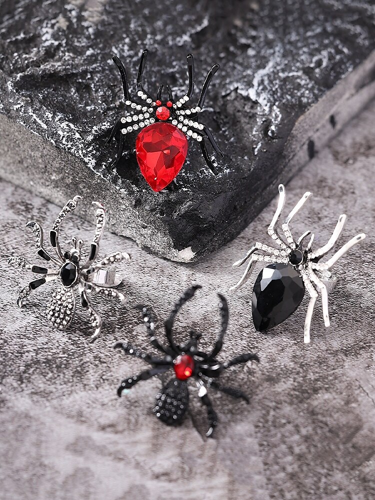 Halloween Spider Ring with Red Gemstone – Gothic Adjustable Statement Jewelry for Women's Costume Parties and Events 2025 - $7.99 –P3