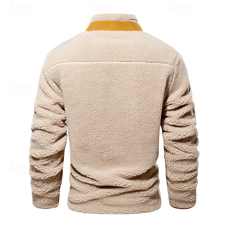 Men's Hiking Jacket Hiking Fleece Jacket Winter Outdoor Patchwork Thermal Warm Fleece Lining Fleece Jackets Full Zip Climbing Camping / Hiking / Caving Traveling Cream Khaki 2025 - $56.99 –P5