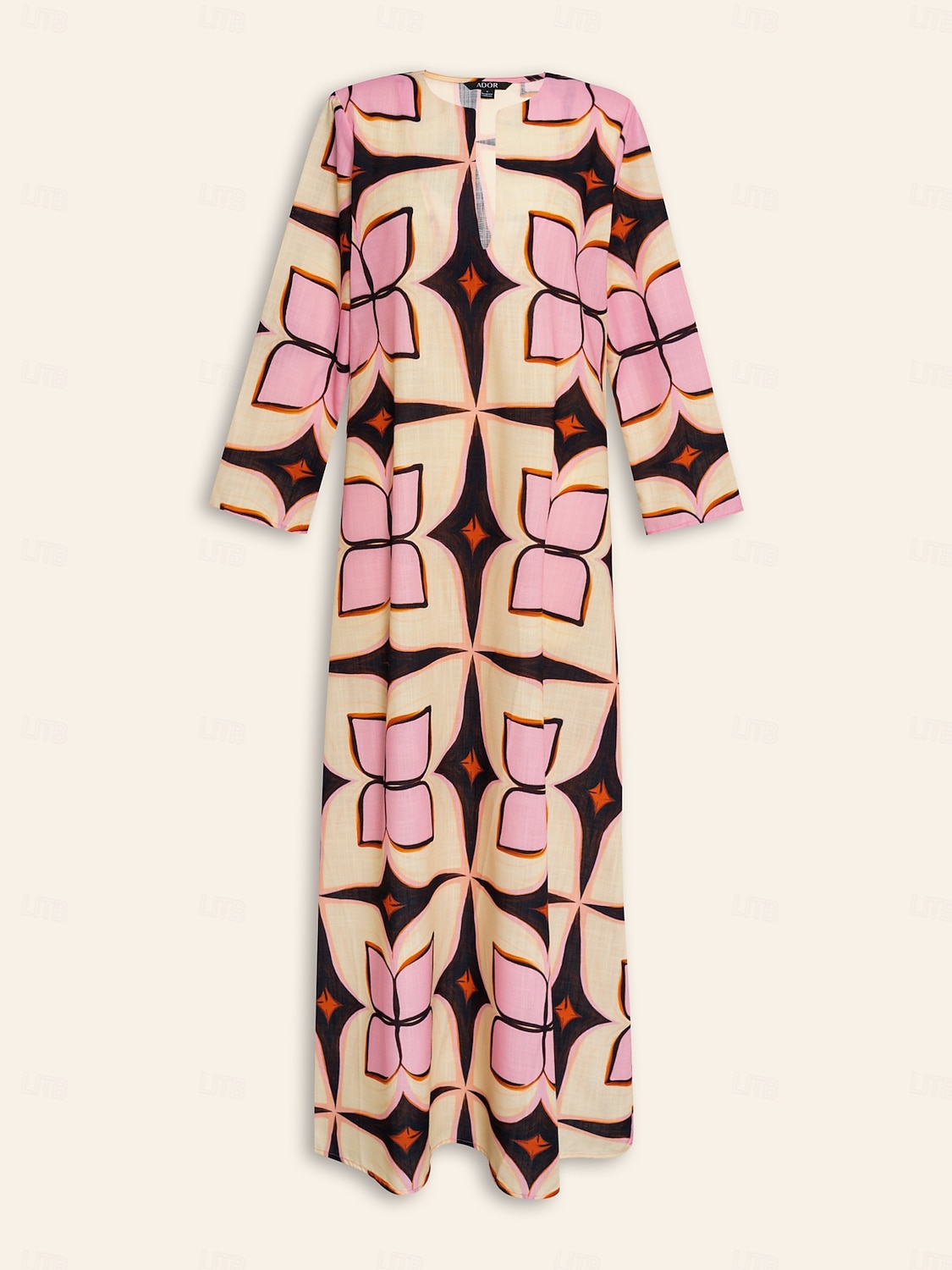 Per donna Largo Abito Stampato Abito Largo Abito maxi Rosa Manica 3/4 Geometrico Stampa Primavera & Autunno Autunno colletto dentellato Bohemien Vintage Casual Quotidiano Vacanza Casa S M L del 2026 a $91.99 –P7